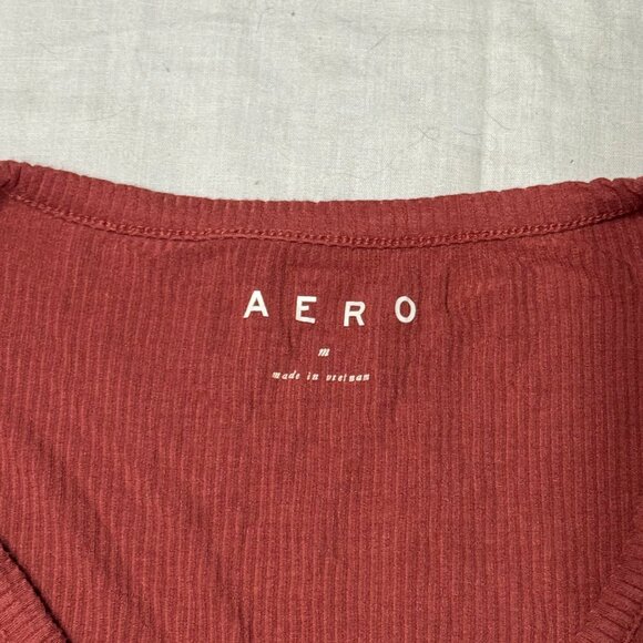 Burnt Orange Aero Button Neckline Ribbed Bodysuit - Picture 3 of 4